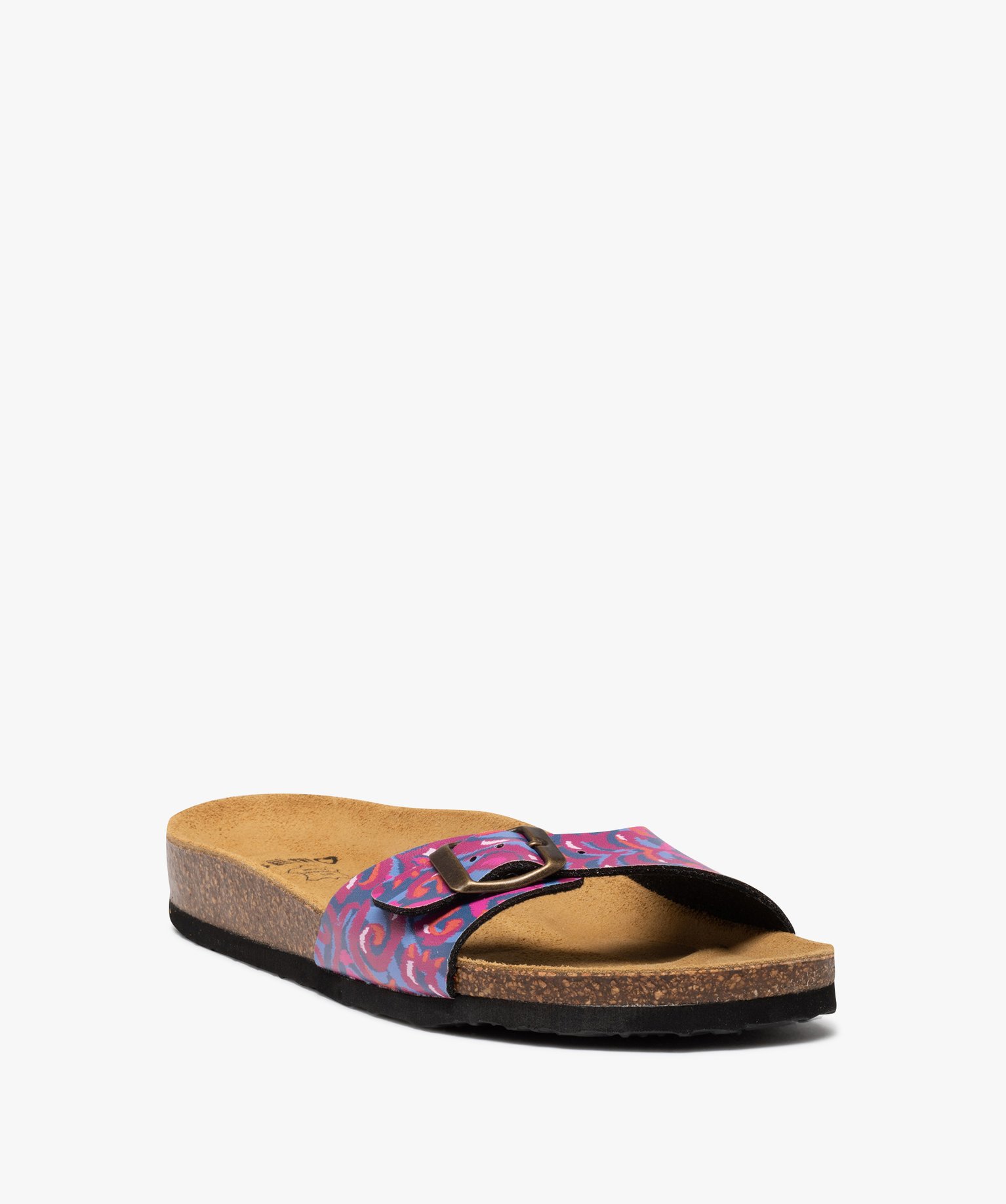 Mules femme à semelle liège et bride ajustable marine | GEMO