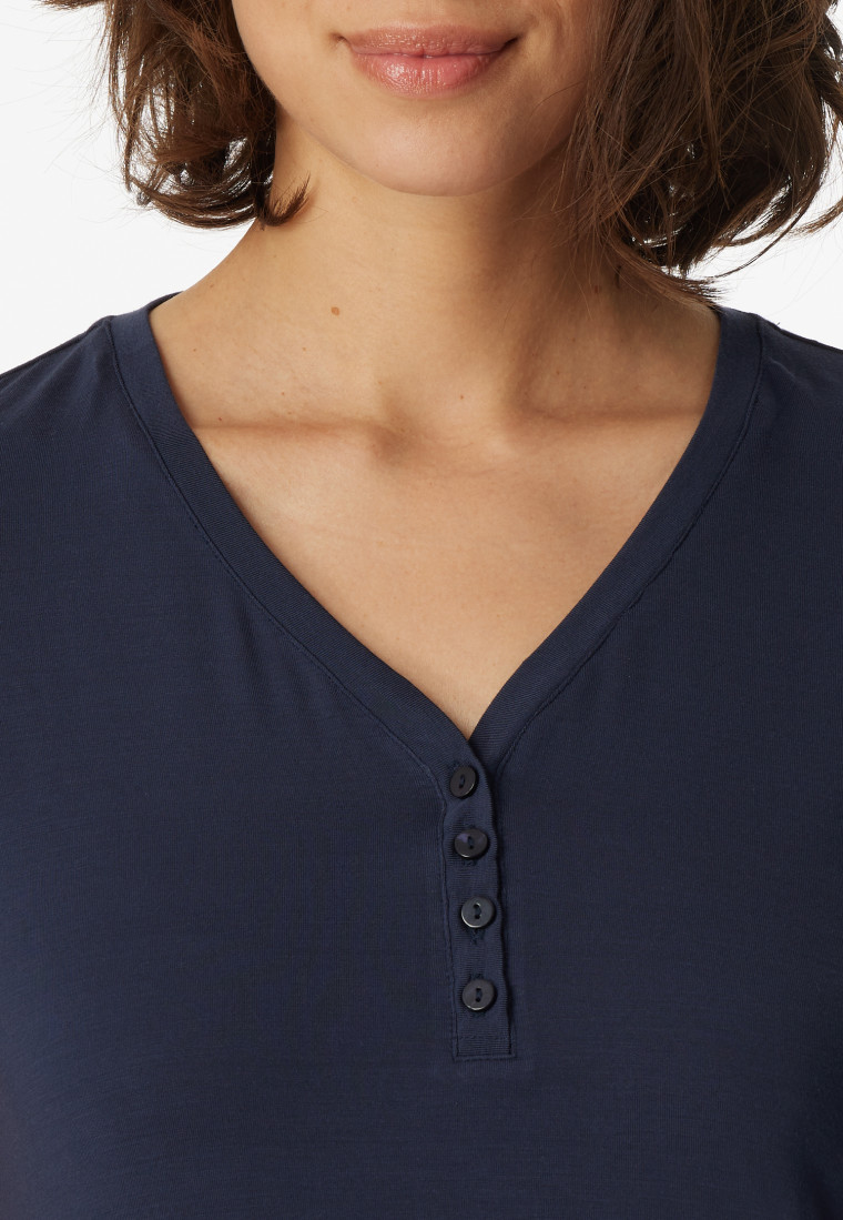 Shirt kurzarm Henley Knopfleiste blau - Mix+Relax