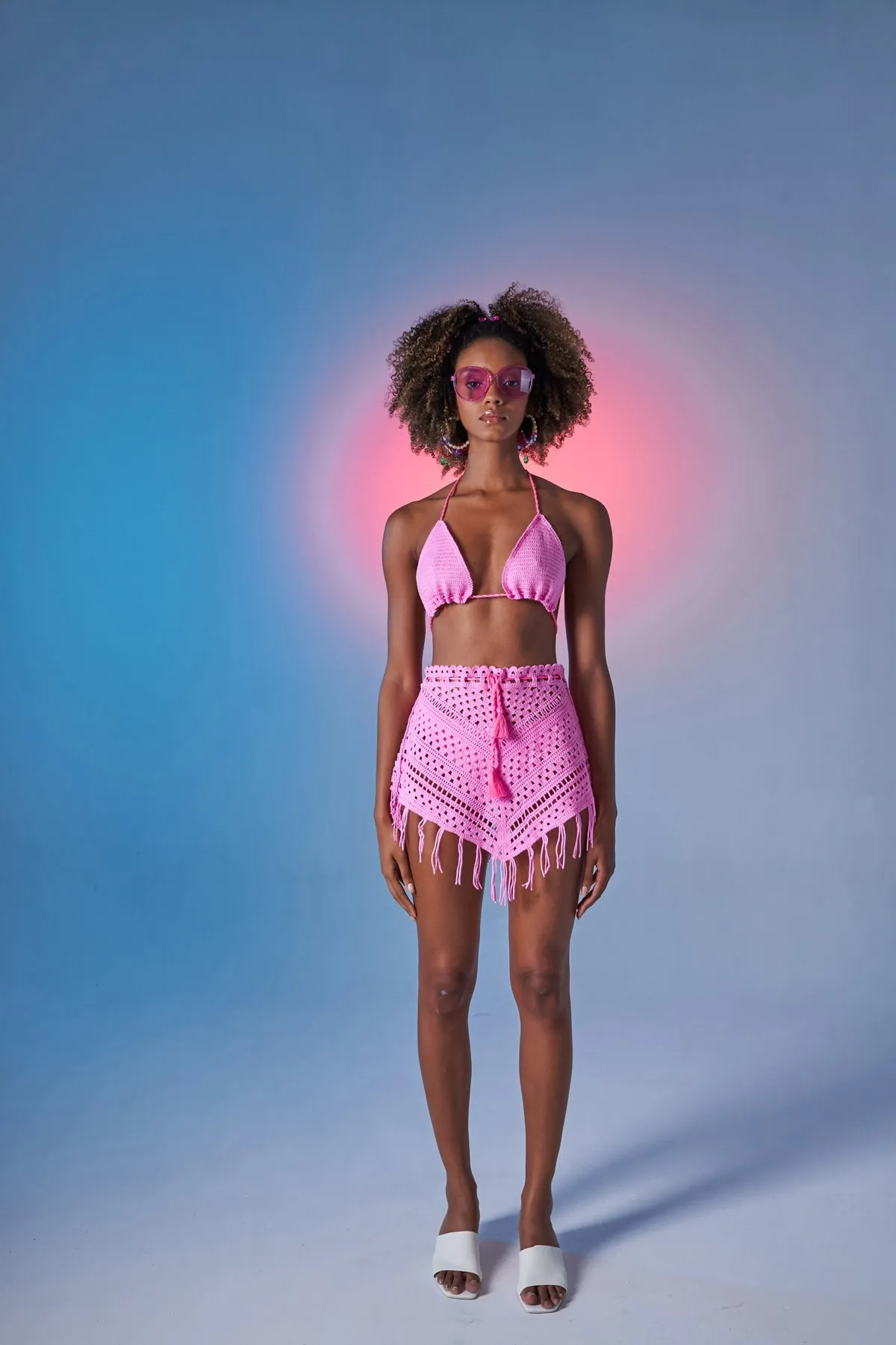 HOLLY LOLLY  Gemustertes Chacha-Strickset zum Binden für den Sommer, Oberteil und Unterteil, Rosa