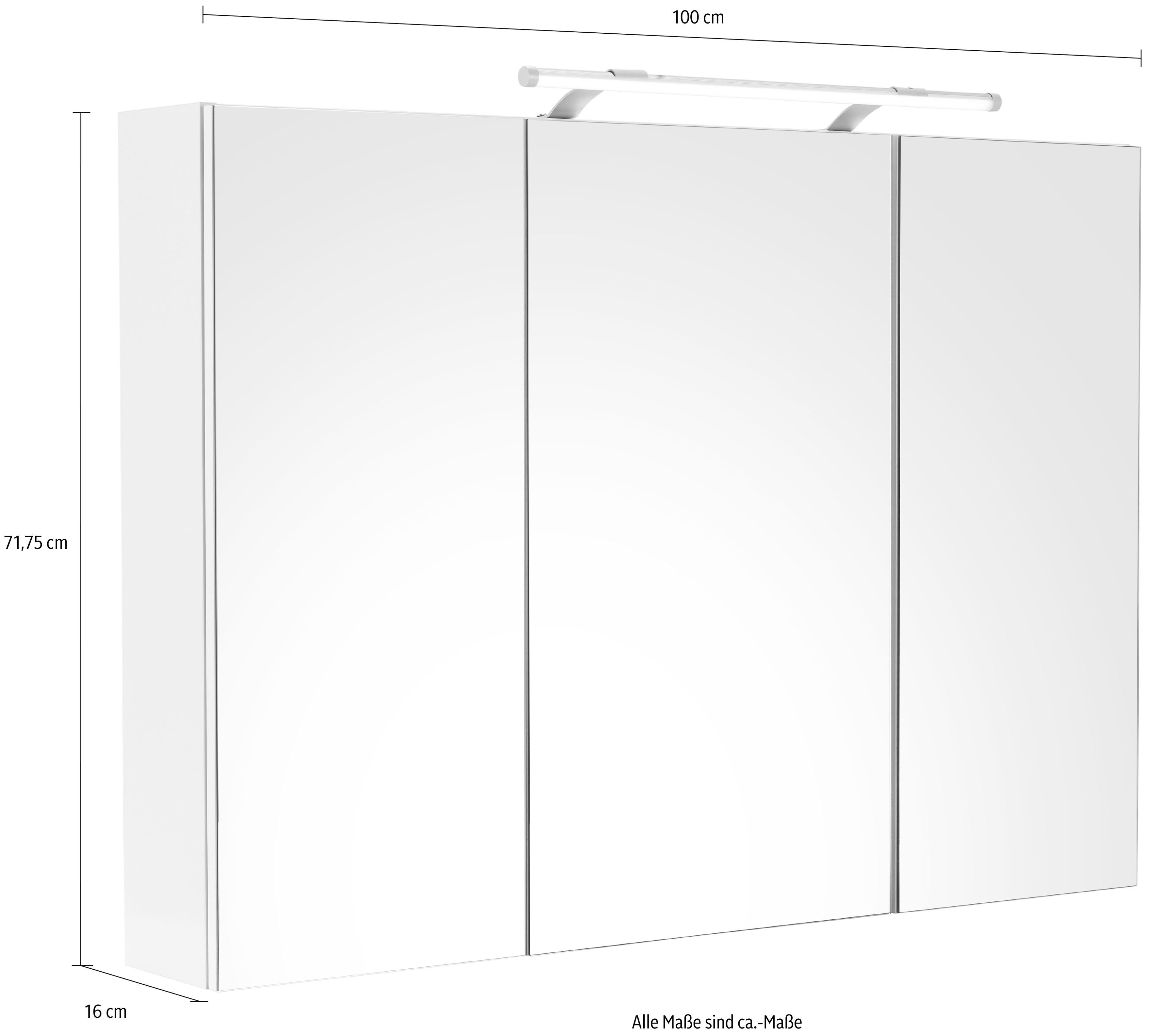 Schildmeyer Spiegelschrank Dorina Breite 100 cm, 3-türig, LED-Beleuchtung, Schalter-/Steckdosenbox