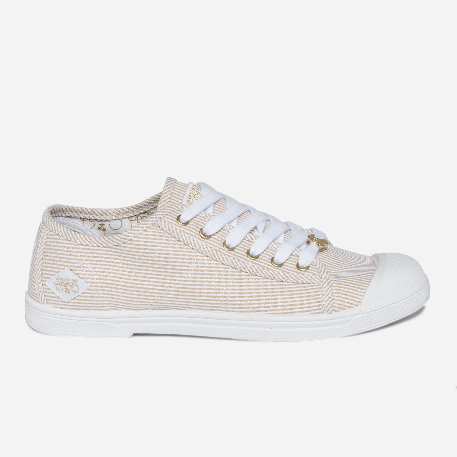 Tennis LE TEMPS DES CERISES beige rayée blanc et argent