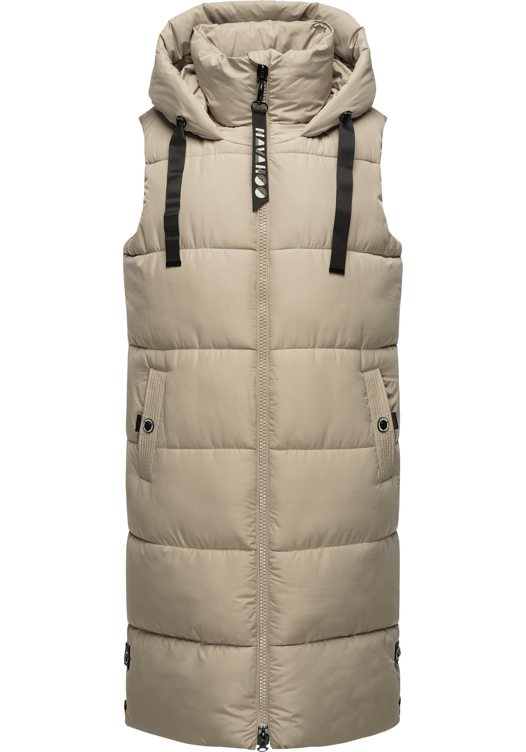 Navahoo Steppweste Schnuffelchen (1-tlg) warme Damen Outdoor-Weste lang mit Kapuze