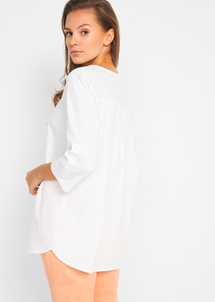 Bluse mit Leinen, 3/4 Arm
