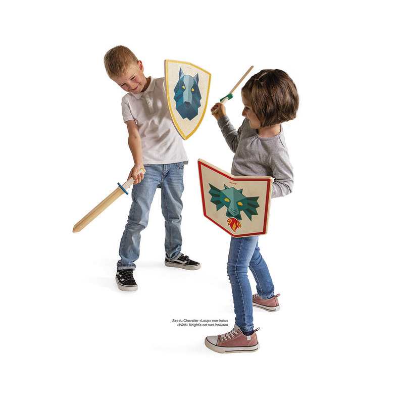 Epée et bouclier en bois du chevalier Dragon Janod