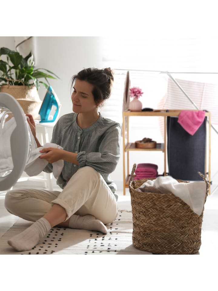relaxdays Wäschekorb Regal in Natur/ Grau - (B)68 x (H)65 x (T)33 cm günstig kaufen onesize