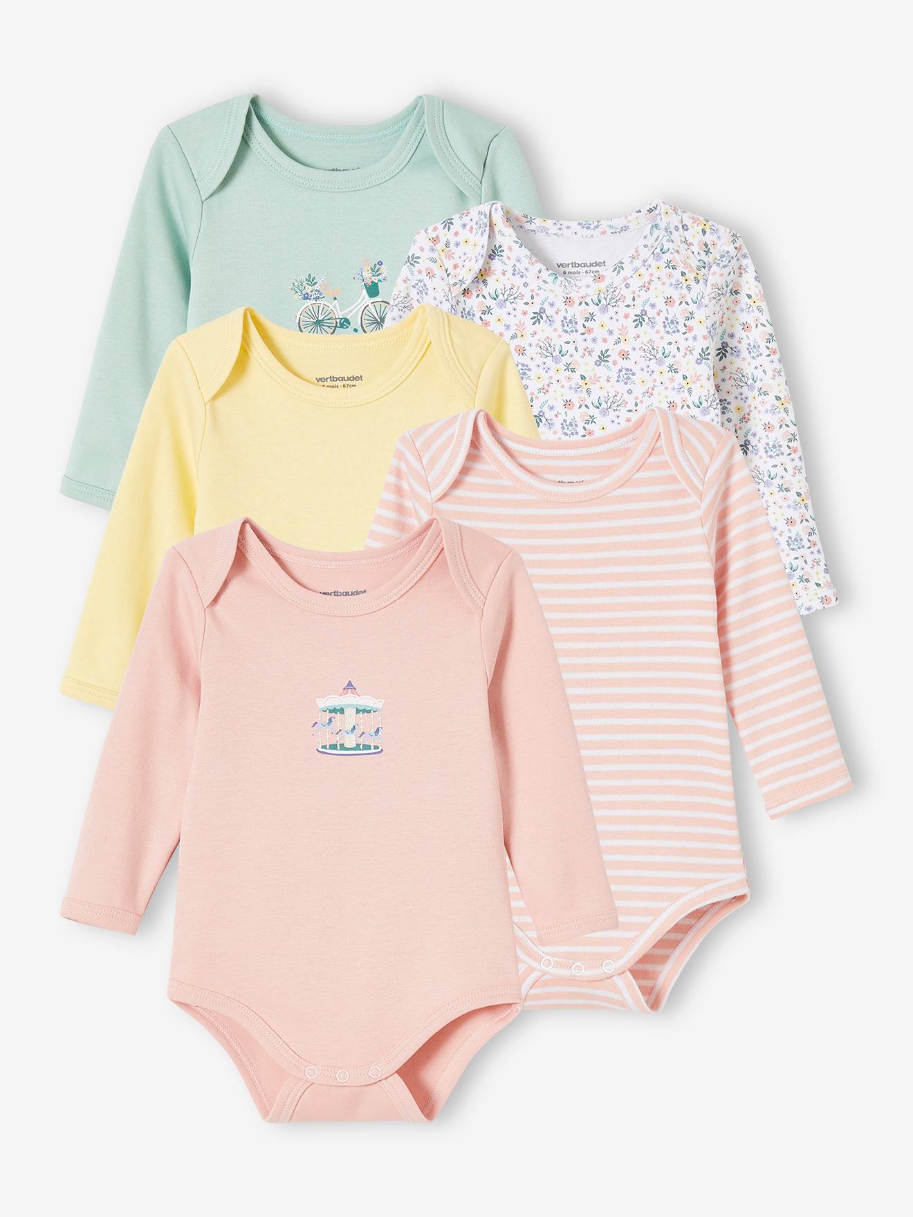 Lot de 5 bodies manches longues bébé emmanchure US lot rose grisé