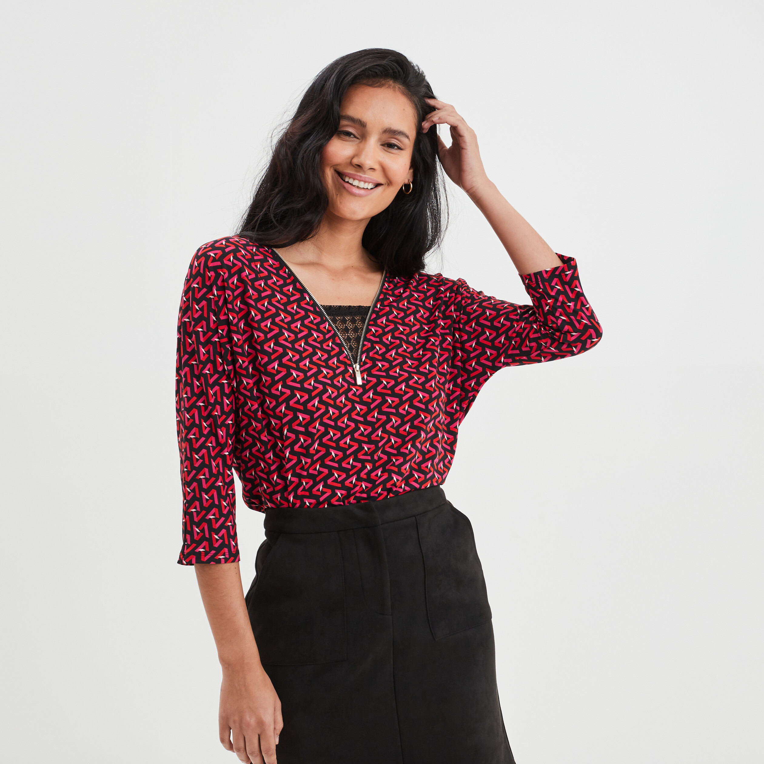T-shirt manches 3 4 noir femme | La Halle