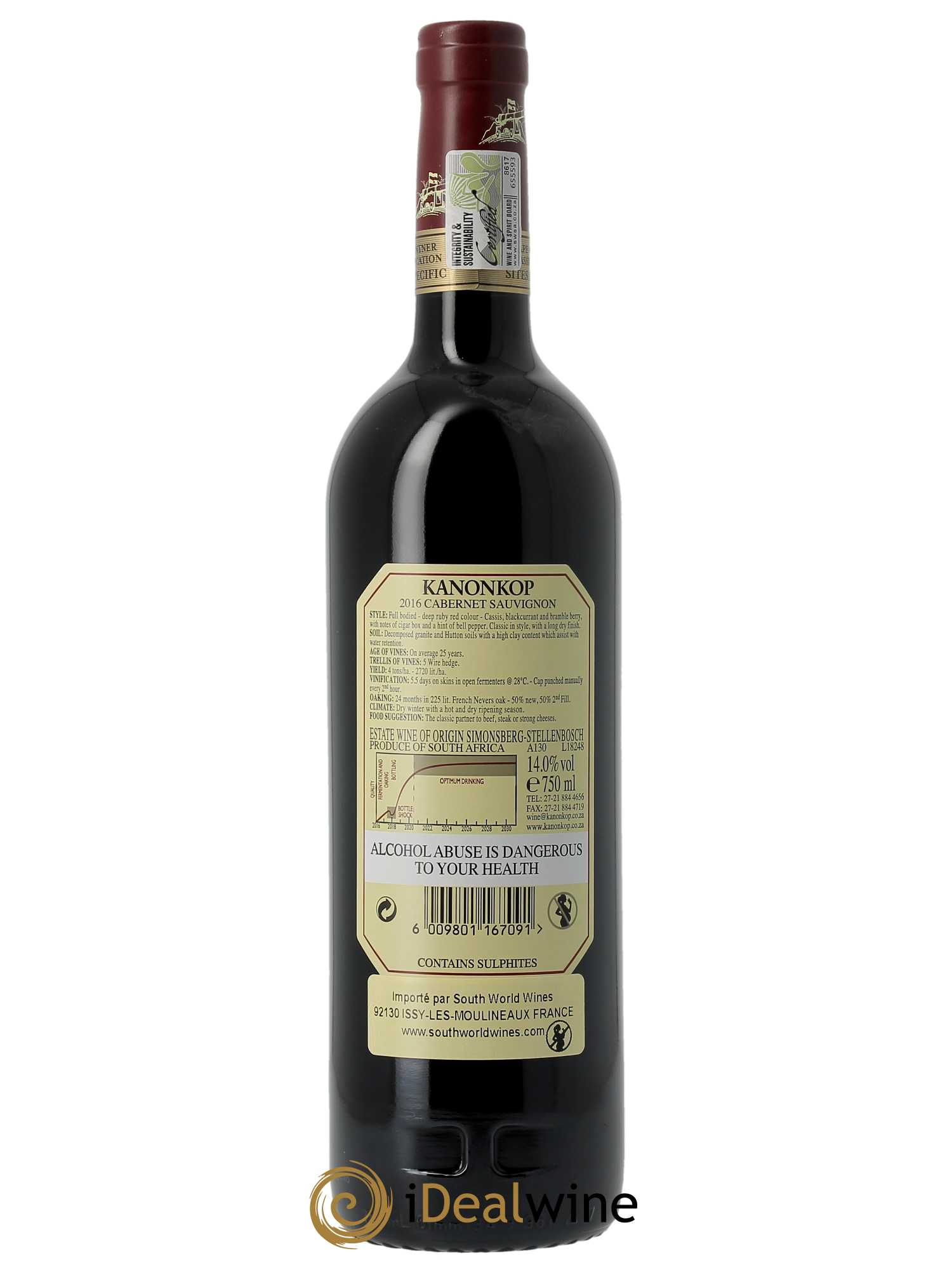 Stellenbosch Kanonkop Cabernet Sauvignon  2016 - Lot de 1 Bouteille