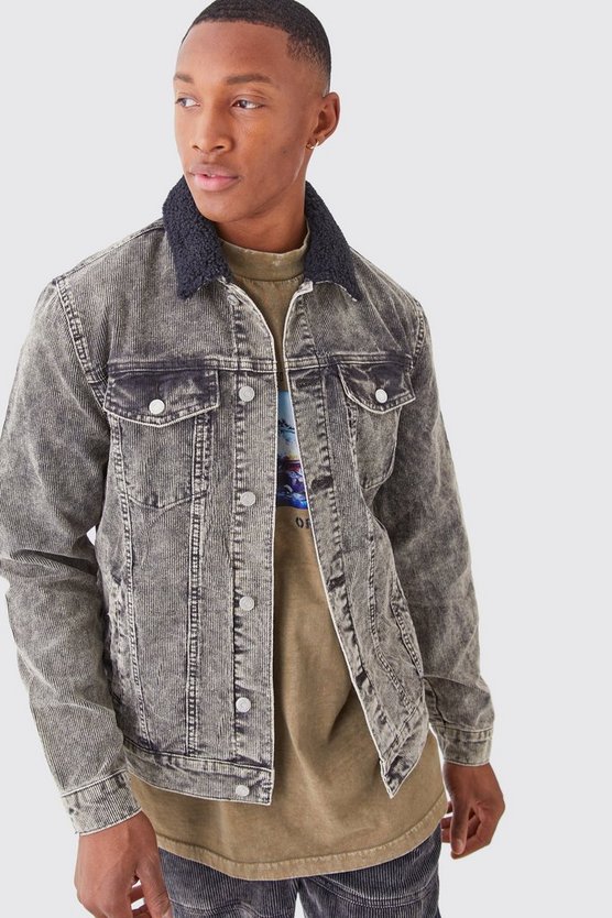 Cord-Jacke mit Acid-Waschung und Borg-Kragen