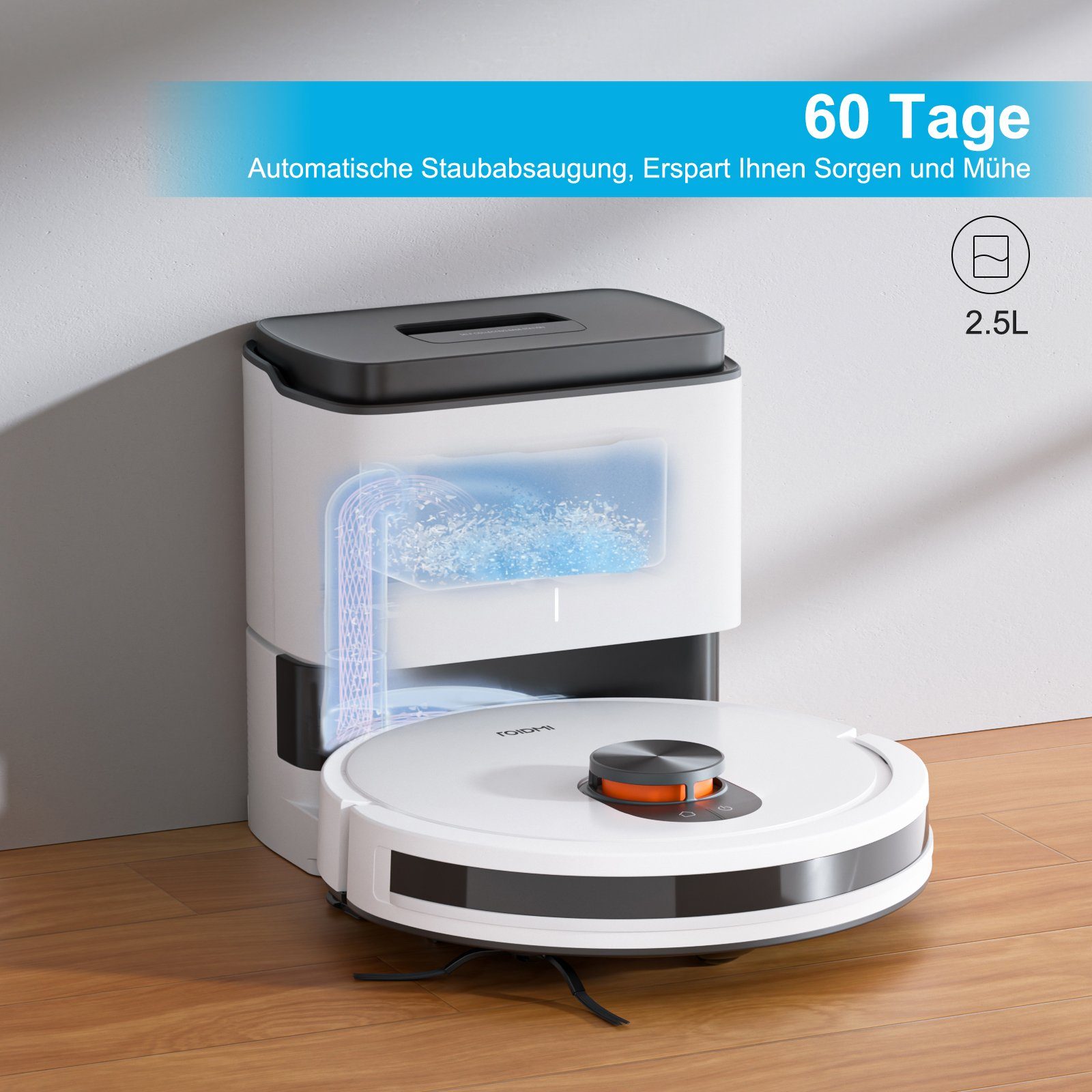 Roidmi Nass-Trocken-Saugroboter EVE CC, 40,00 W, mit Beutel, Mit Wischfunktion,Mit 2.5L großer Staubbox