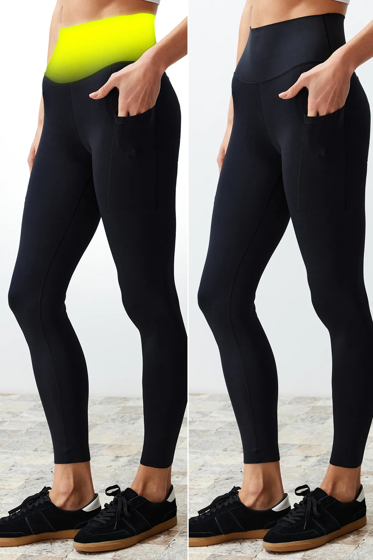 Trendyol Collection  Hochwertige schwarze 2-lagige gestrickte Sport-Leggings zur Erholung des Bauches in voller Länge THMSS24TY00027
