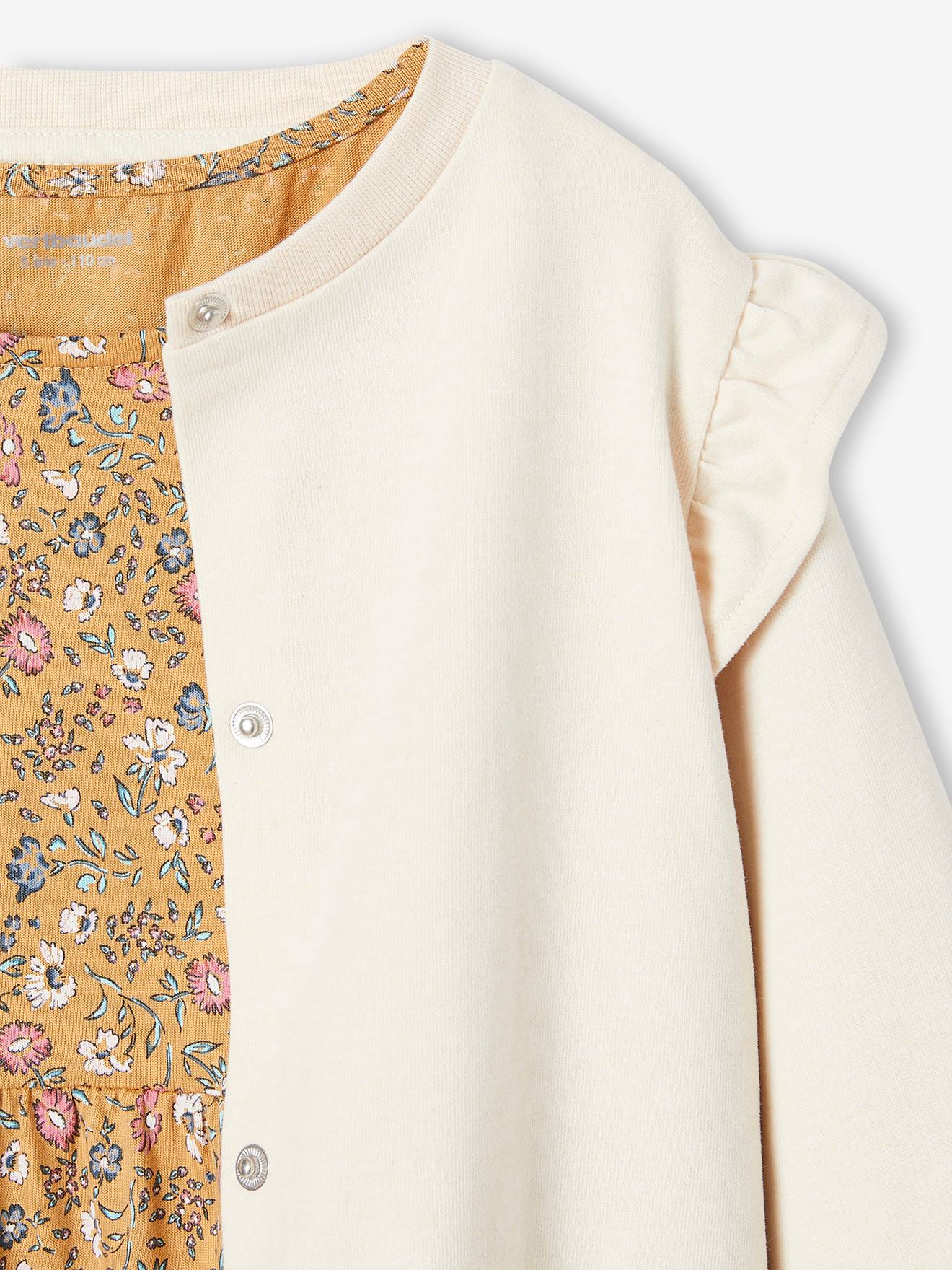 Ensemble robe et cardigan à volants fille caramel