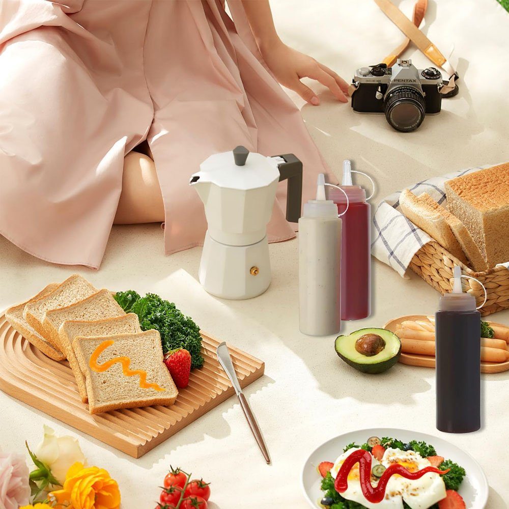 Sarfly Gewürzbehälter Queeze Flasche aus Kunststoff, 6 Stück 8oz Plastik Quetschflasche, (BPA Frei, Aufbewahrungsbehälter für Ketchup/Mayo/Soßen, Saucenflasche, 6-tlg), für Home & Restaurant
