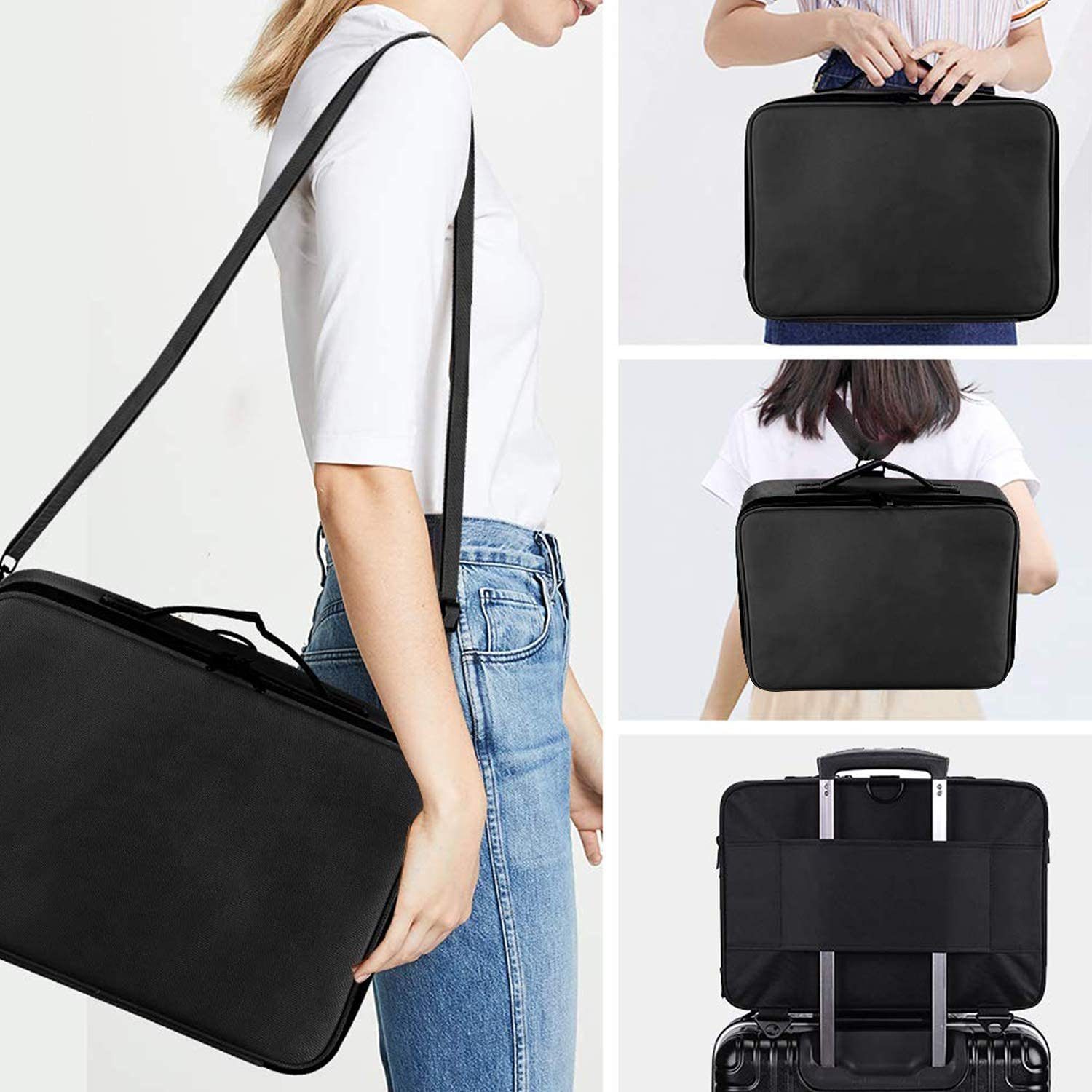 Aoucheni Kosmetikkoffer Kosmetiktasche Portable Reise Make Up Tasche, Schwarz