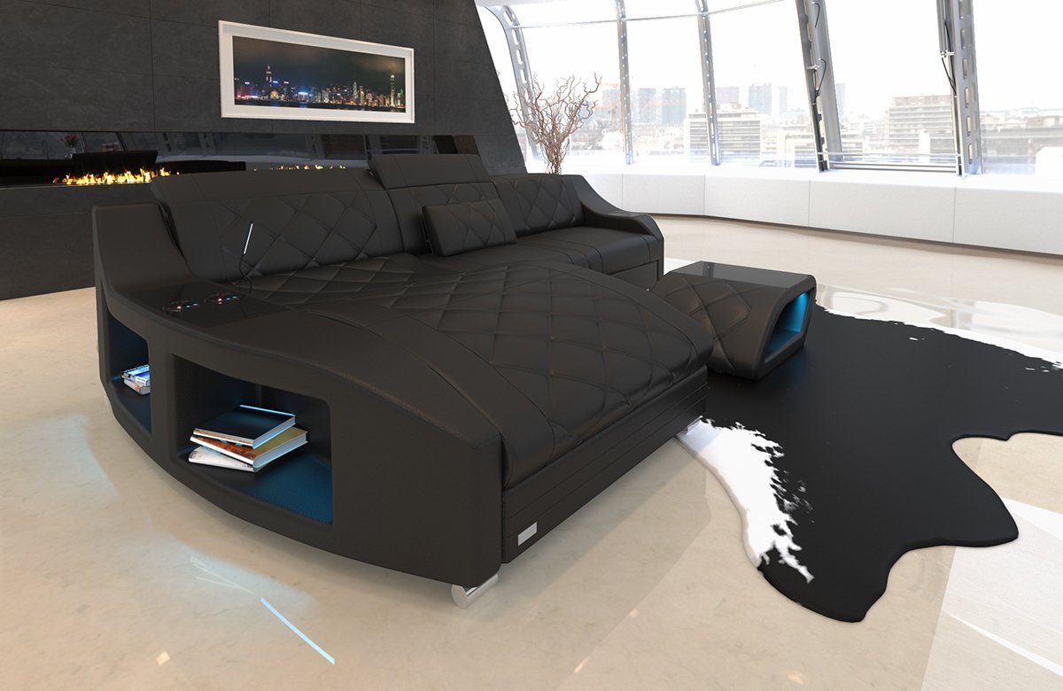 Sofa Dreams Ecksofa Ledercouch Leder Sofa Swing L Form Ledersofa, Couch, Sofa mit LED, verstellbare Kopfstützen, optional mit Schlaffunktion