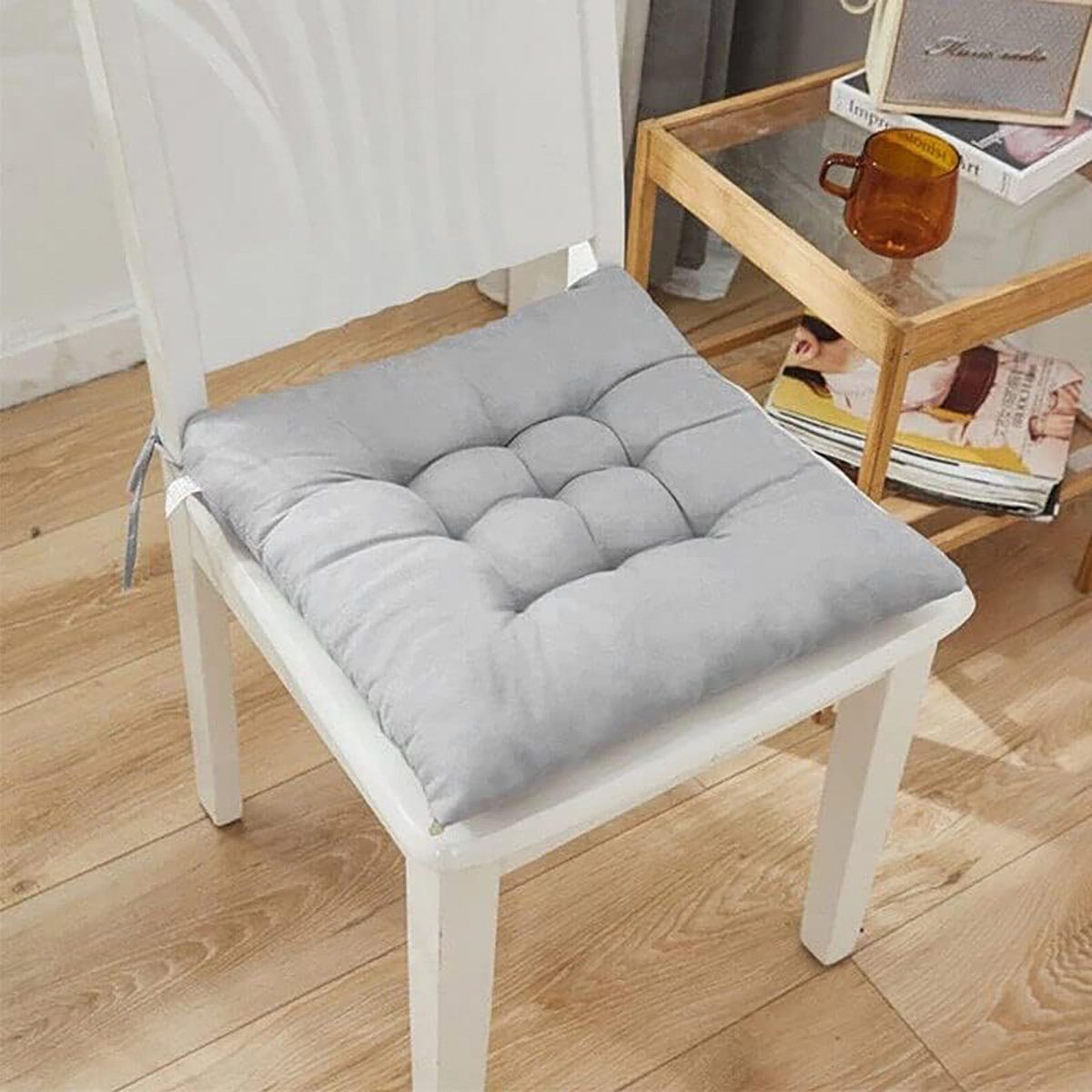 götäzer Bodenkissen 40x40cm dicke Esszimmerstuhl Sitzkissen (4PCS Grau), Mit Riemen, geeignet für Wohnzimmer, Küche, Garten, Büro.