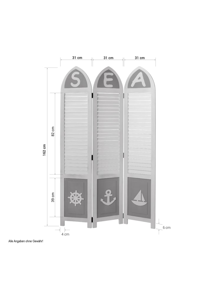 Homestyle4u 3-tlg. Paravent in Weiß 93x162 günstig kaufen onesize