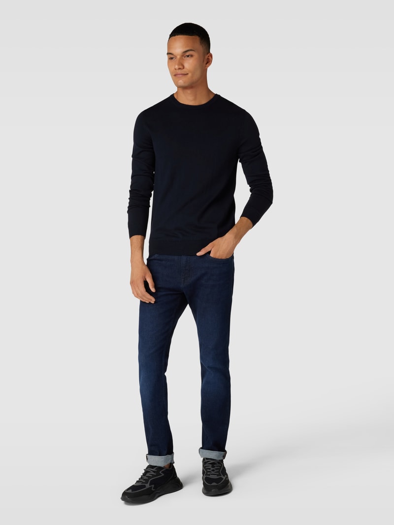 Pullover aus Schurwolle mit Rundhalsausschnitt in marineblau