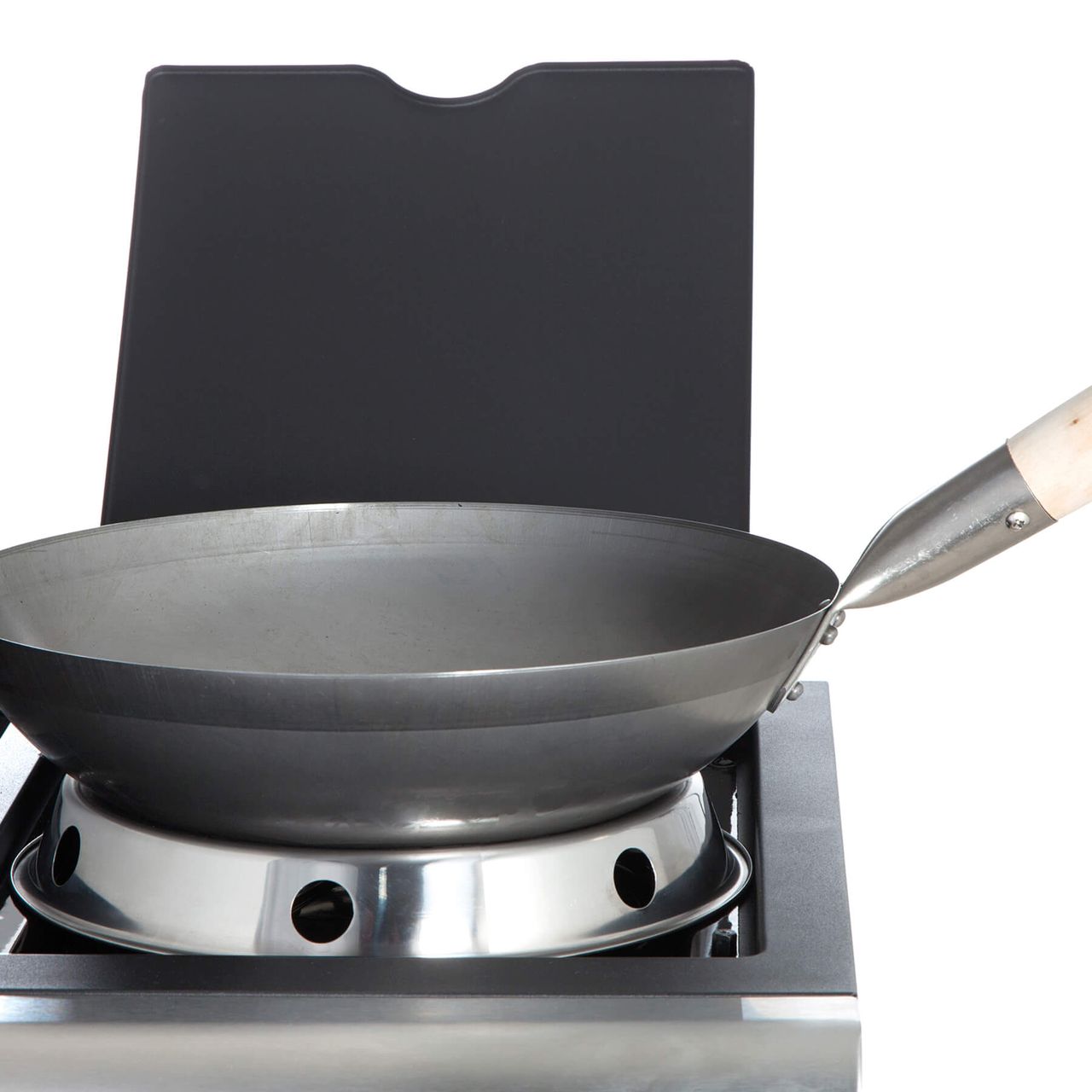 PaellaWorld International Paella World Original chinesischer Wok mit Holzgriff, Ø 30 cm und Edelstahl-Wokring