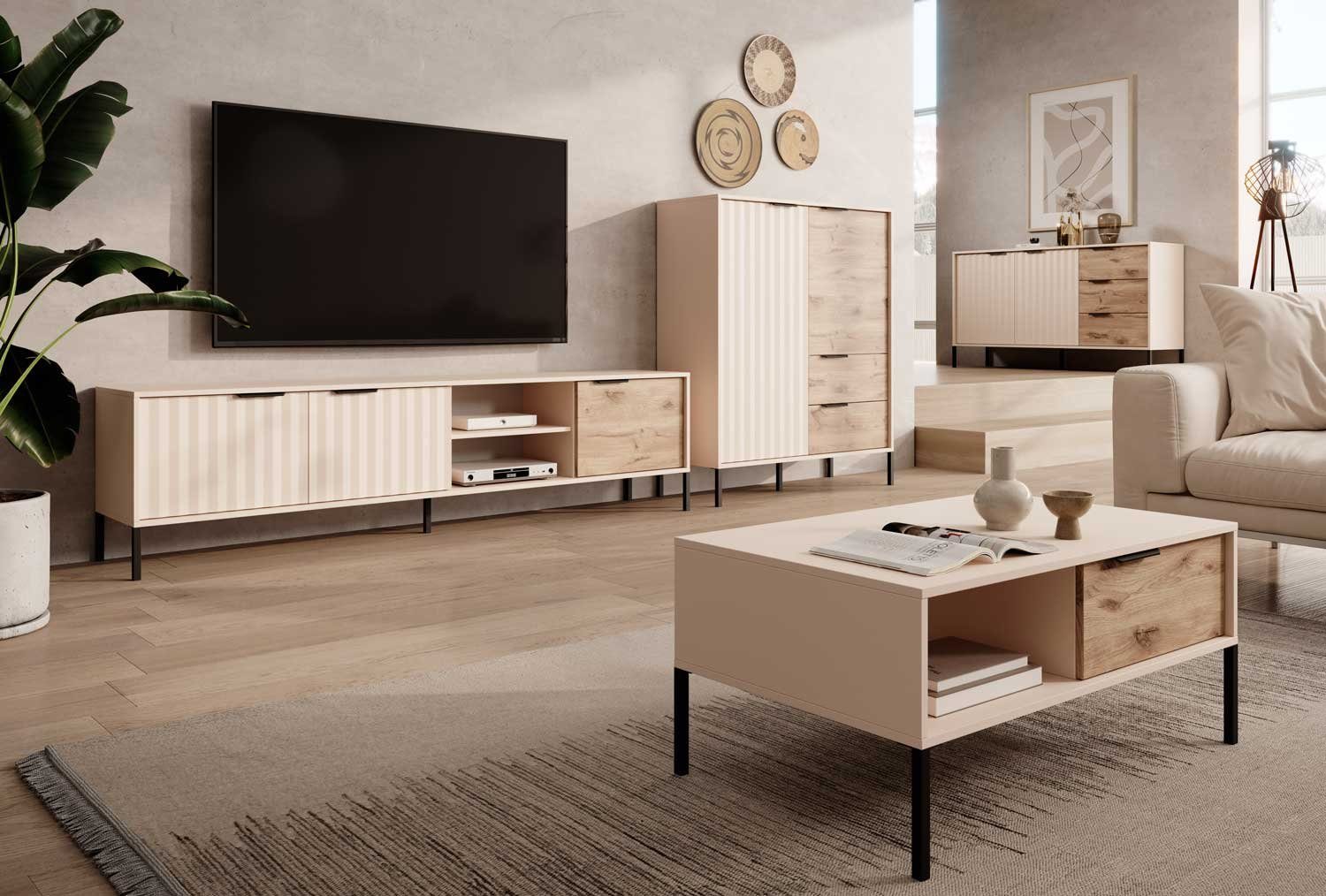 Feldmann-Wohnen Wohnwand Rave, 4-teilig beige Viking Oak