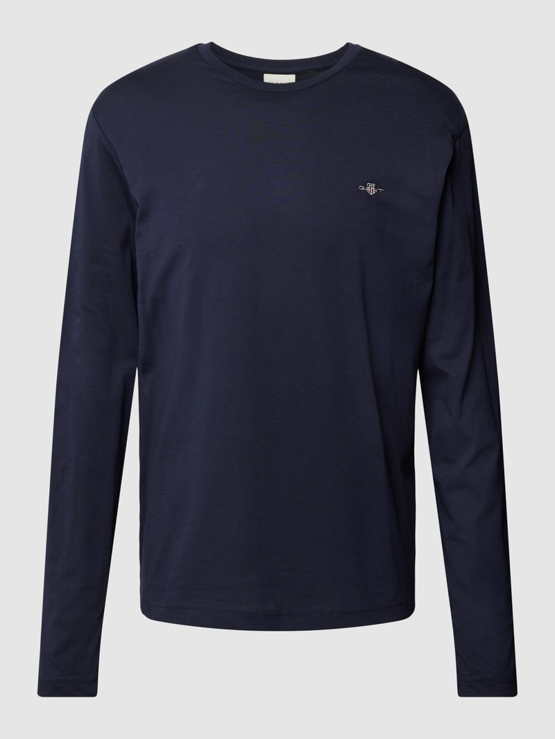 Regular Fit Longsleeve mit Label-Stitching in marineblau