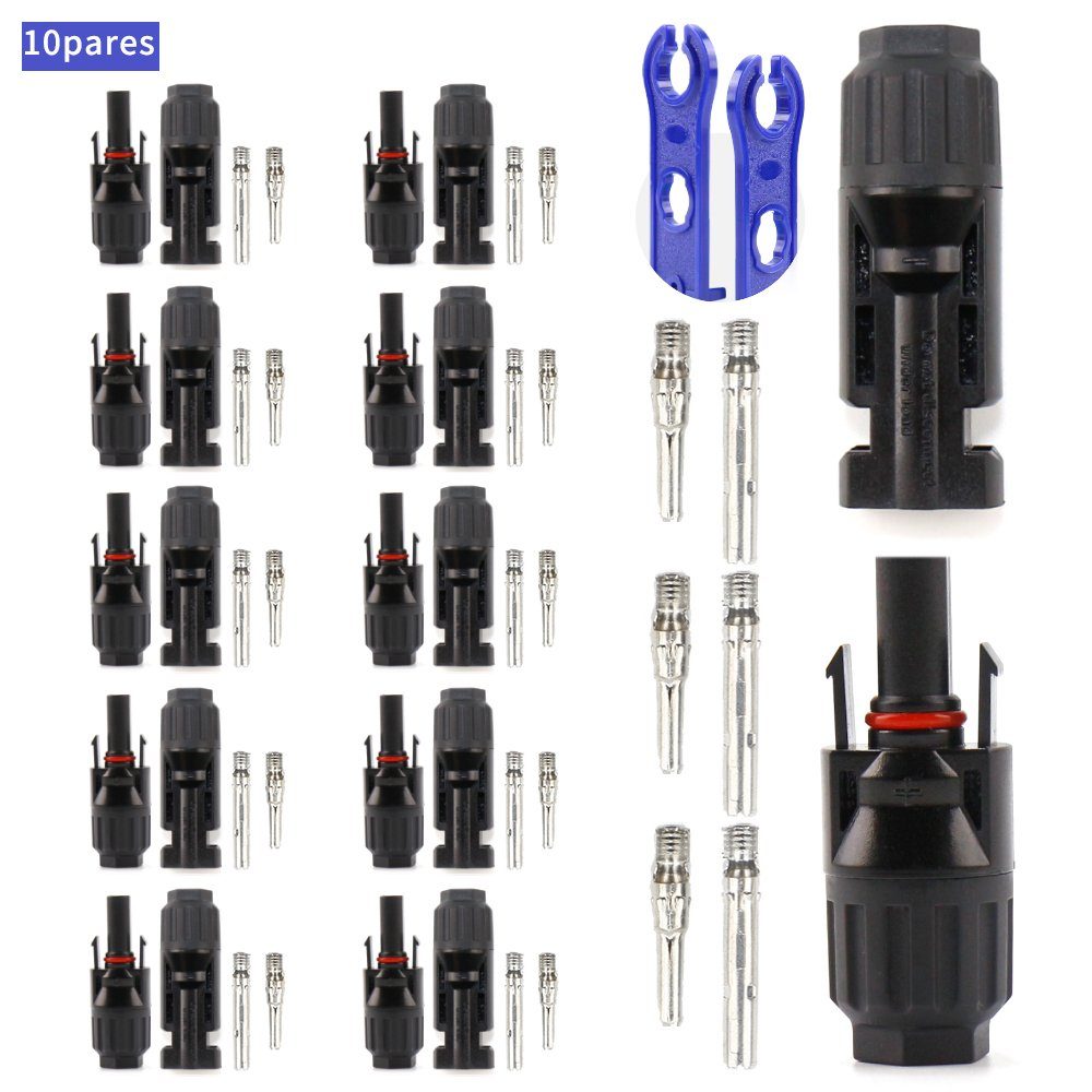 Boifun Solaranlage 10 Paar PV Solarstecker MC4 Stecker Solarkabel Buchse Kupplung(10 AWG), (10-St), mit Schraubenschlüsseln, IP67 Wasserdichtes,10 Paar männlich/weiblich