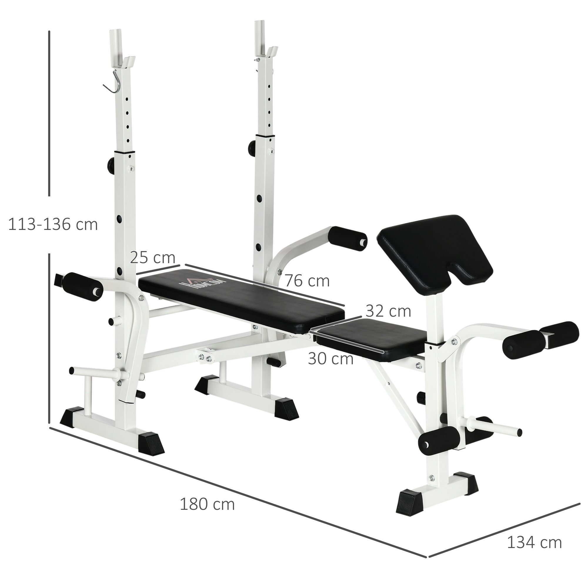 HOMCOM Hantelbank mit Hantelablage, Brustpresse, Beinpresse, Stahl, (Set, 1-tlg., 1 x Hantelbank), verstellbar