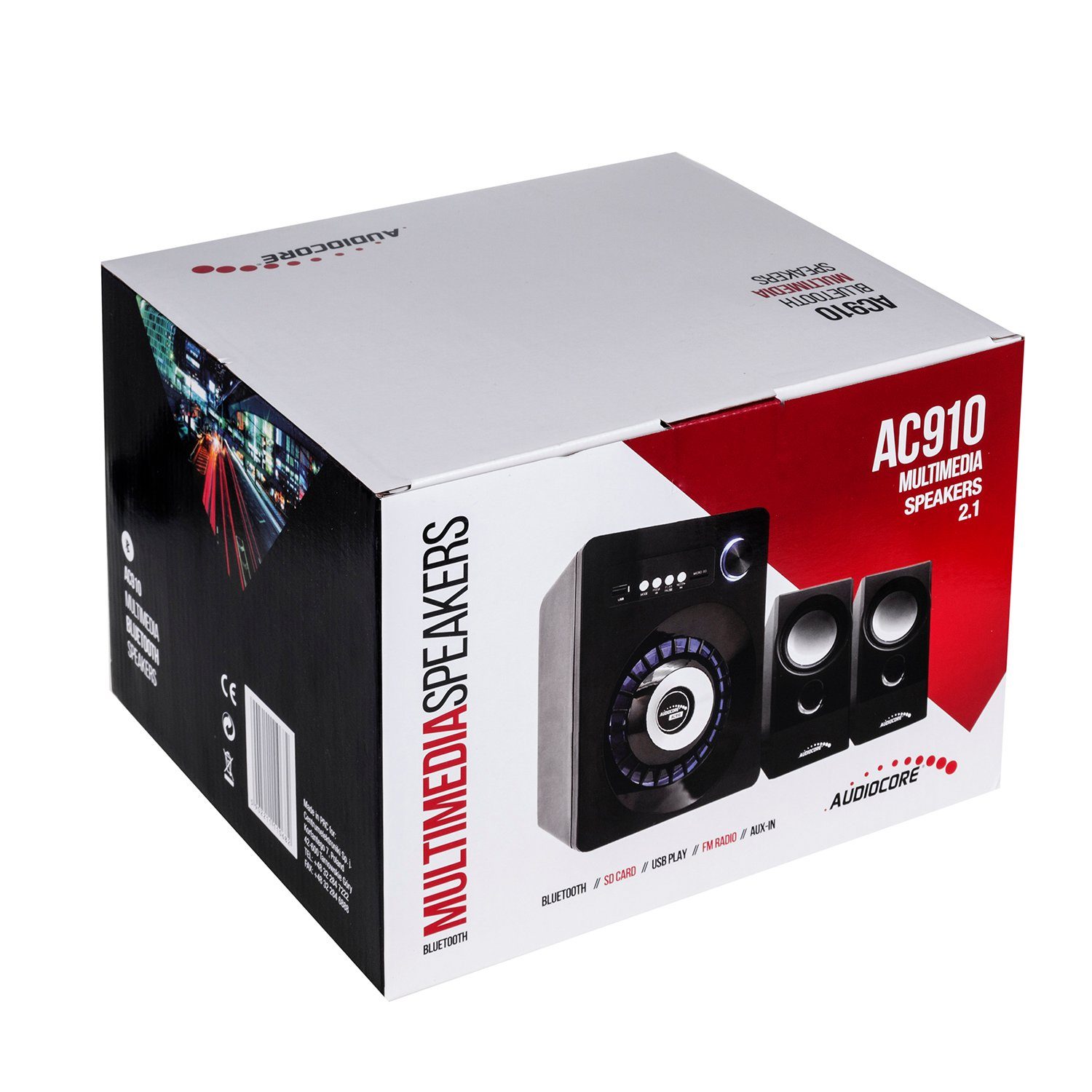 Audiocore AC910 2.1 Lautsprechersystem (Bluetooth, 55 W, AUX, USB, SD, UKW-Radio, inkl. Fernbedienung)