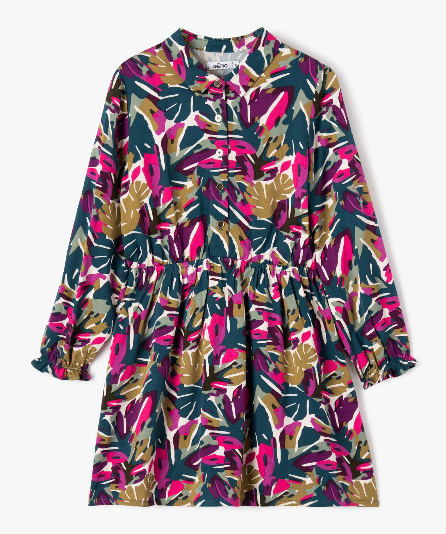 Robe imprimée à manches longues et col chemise fille multicolore | GEMO