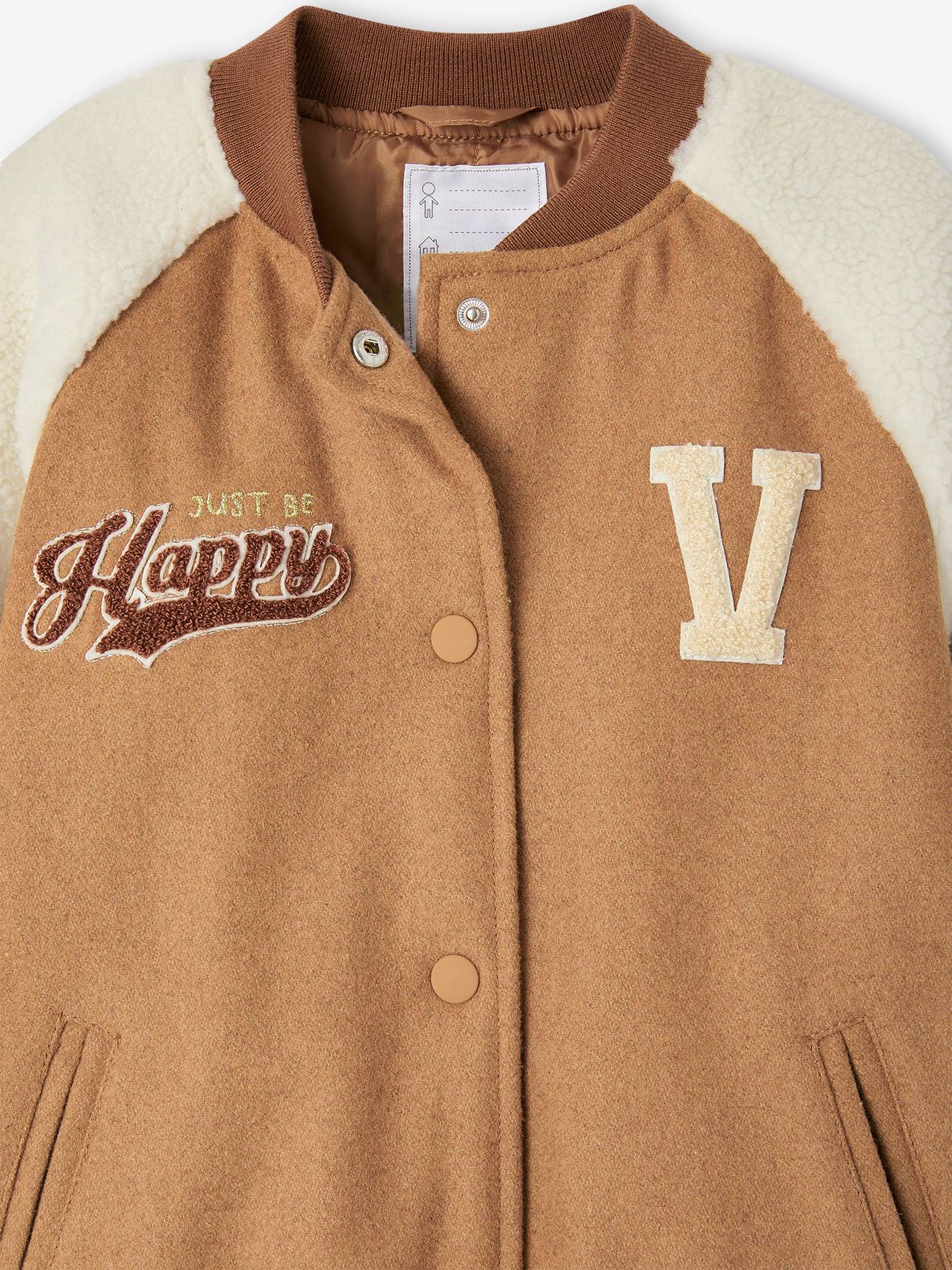 Blouson teddy en lainage et sherpa fille animation en bouclettes camel