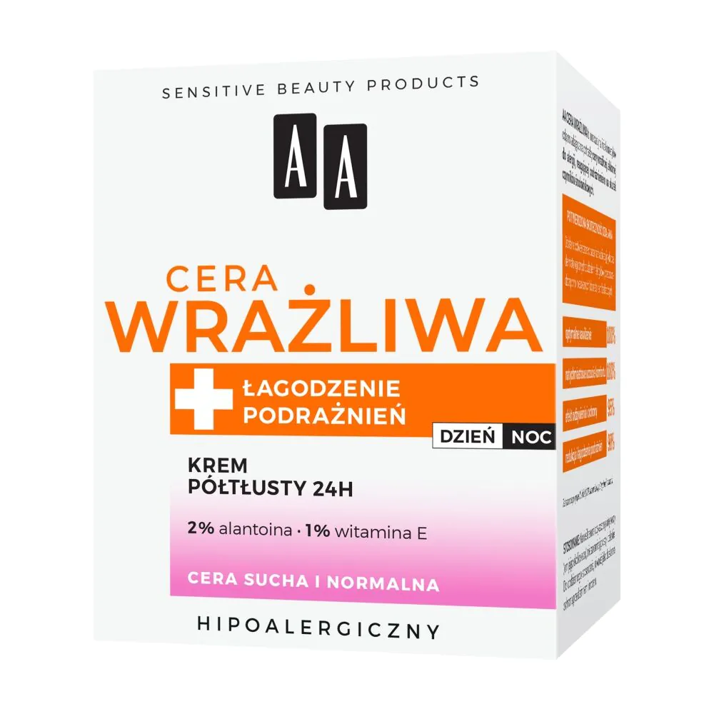AA Sensitive Skin Semi-rich cream voor alle huidtypen, 24 uur bescherming, parfumvrij