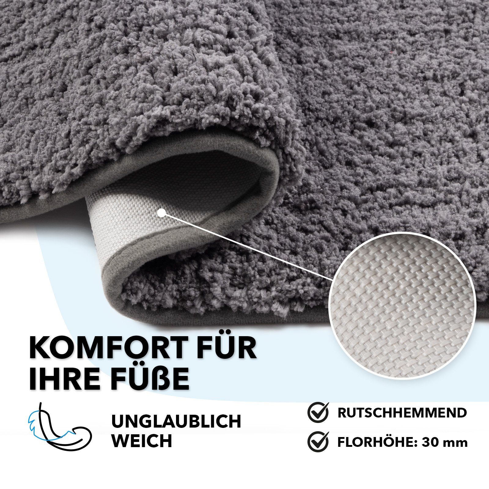 Badematte Sky Floordirekt, rutschhemmend, Pflegeleicht, Polyester, dichter Hochflor