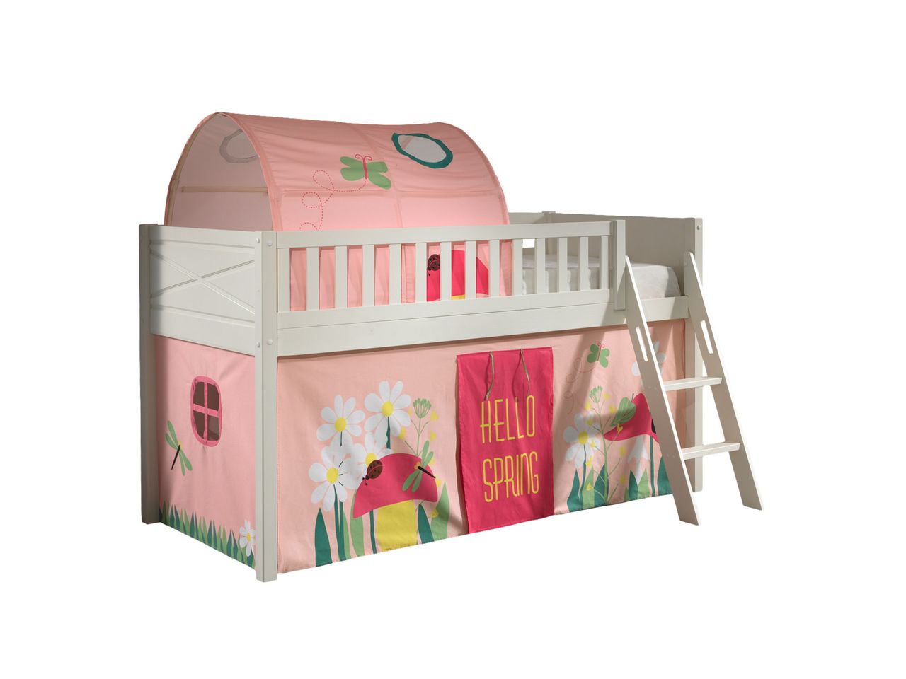 VIPACK Spielbett SCOTT, LF 90 x 200 cm, mit Rolllattenrost, Leiter und Textilset Vorhang und Tunnel 