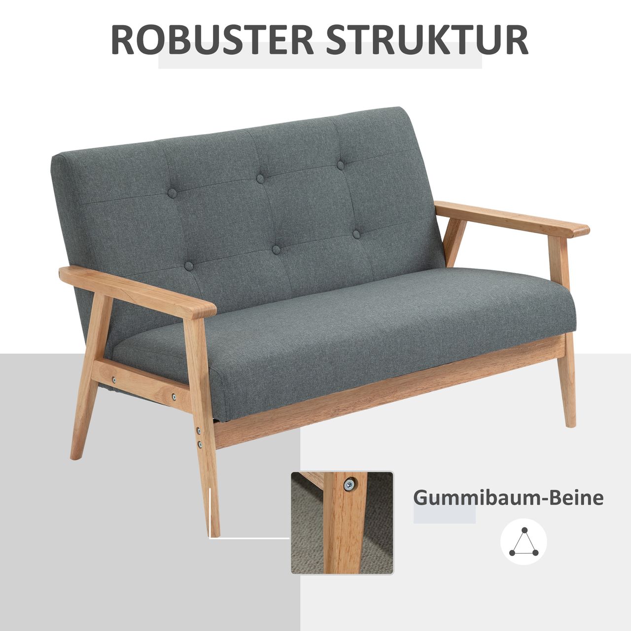HOMCOM 2-Sitzer-Sofa - Grau, ca. 115 x 66,5 x 73 cm