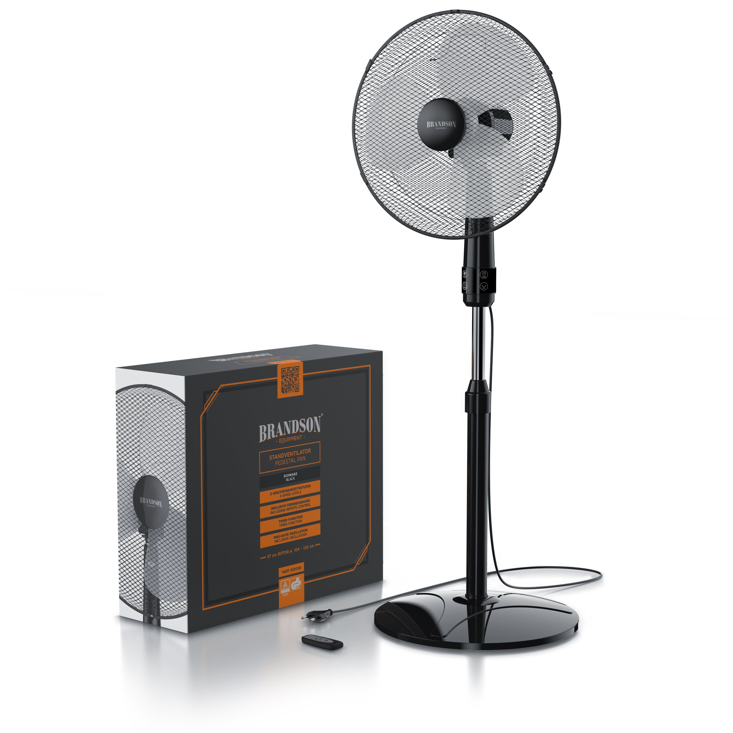 Brandson Standventilator, 40,5 cm Durchmesser, Fernbedienung, leise, Höhe & Neigung verstellbar, Oszillation, 50W