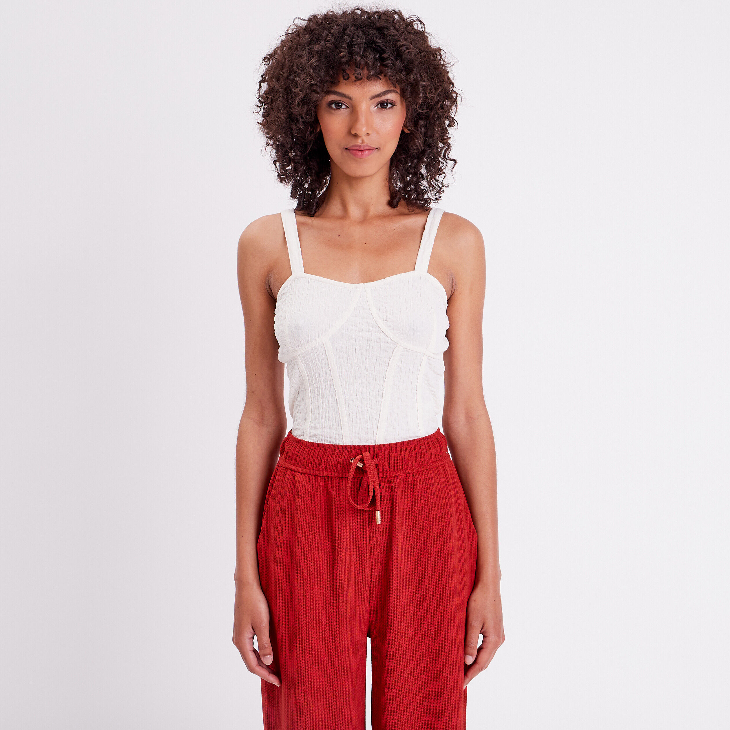Débardeur bustier gauffré ecru femme | Cache Cache