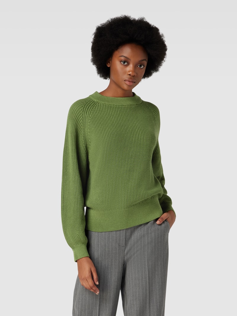 Strickpullover in unifarbenem Design mit Rundhalsausschnitt in grasgrün
