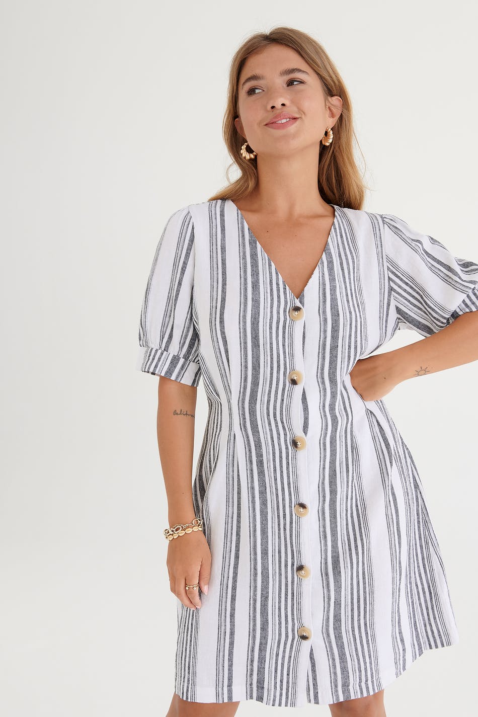 Lo button down linen dress