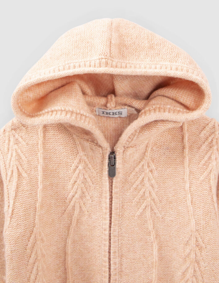 Cardigan rose poudré tricot fantaisie à capuche bébé fille