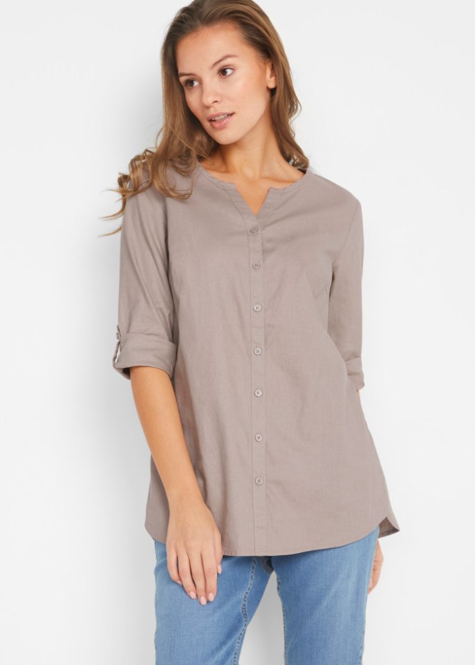 Bluse mit Leinen, 3/4 Arm