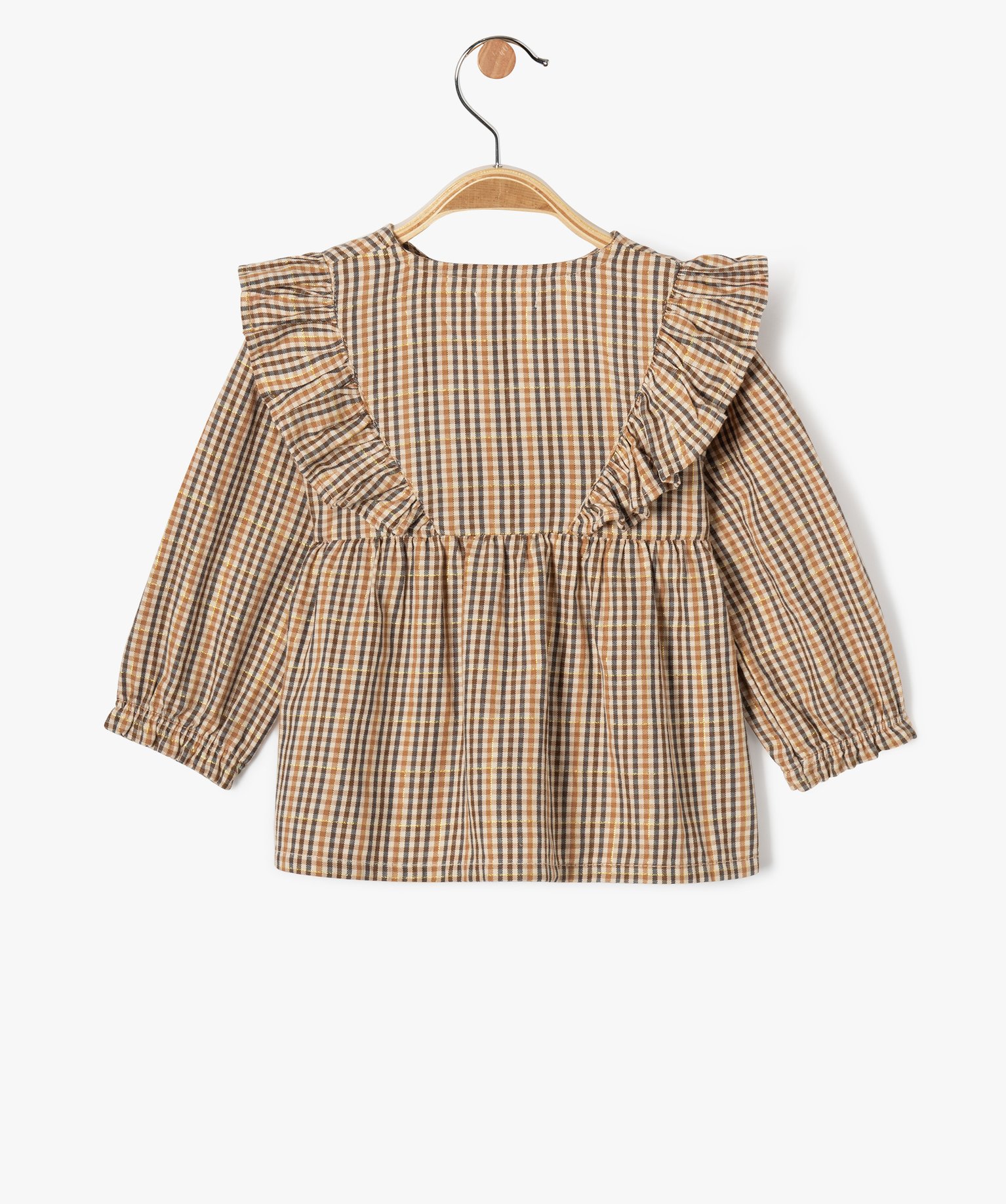 Blouse manches longues à carreaux et volants bébé fille carreaux | GEMO