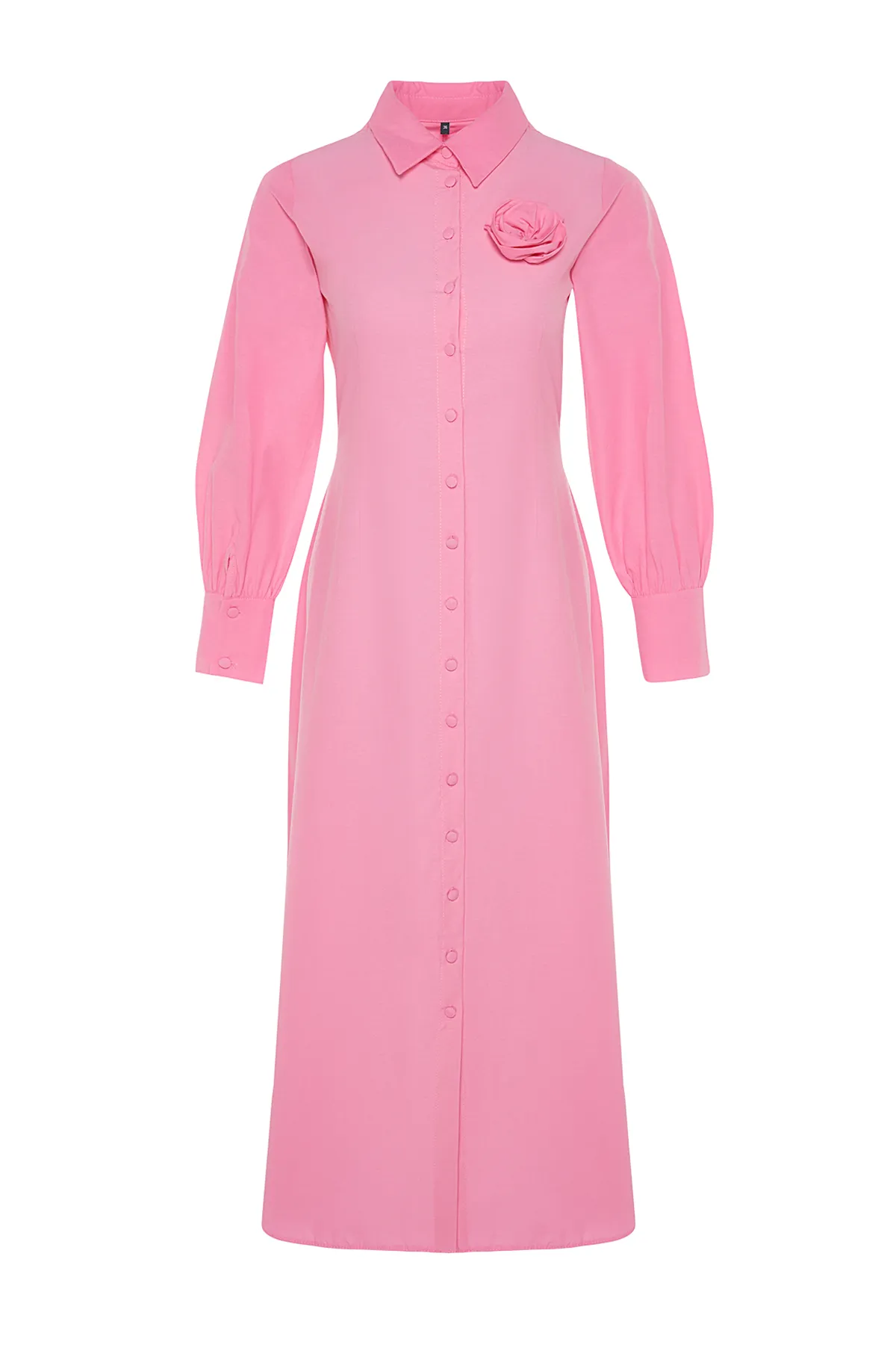 Trendyol Modest  Rosafarbenes, florales, gewebtes Hemdkleid TCTSS24EB00029