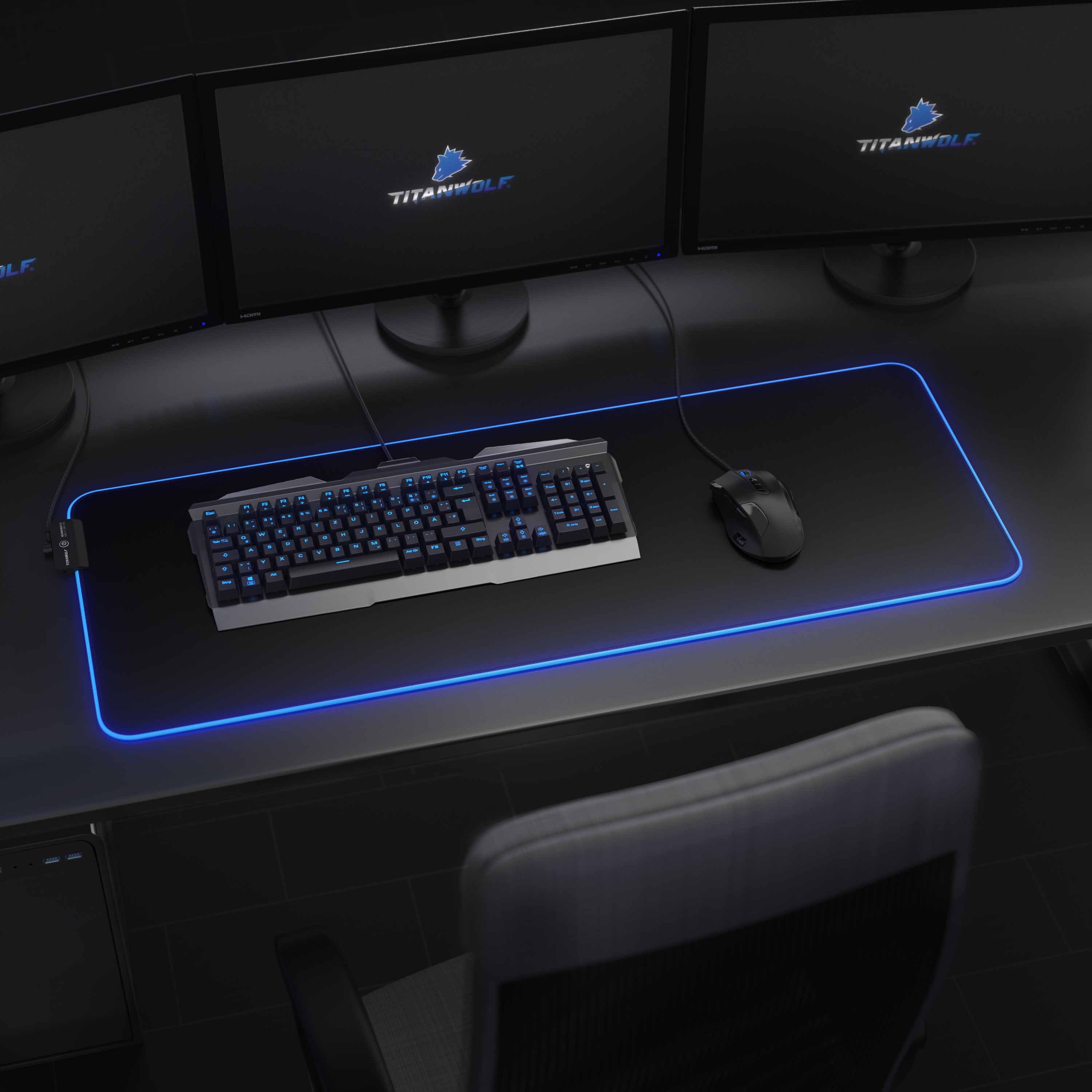 Titanwolf Gaming Mauspad, RGB Mousepad XL, 800 x 300 mm, verbessert Präzision & Geschwindigkeit