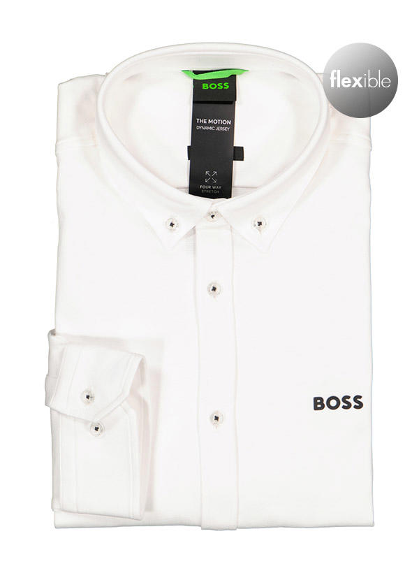 BOSS Green, Hemd, Regular Fit, Jersey atmungsaktiv, weiß