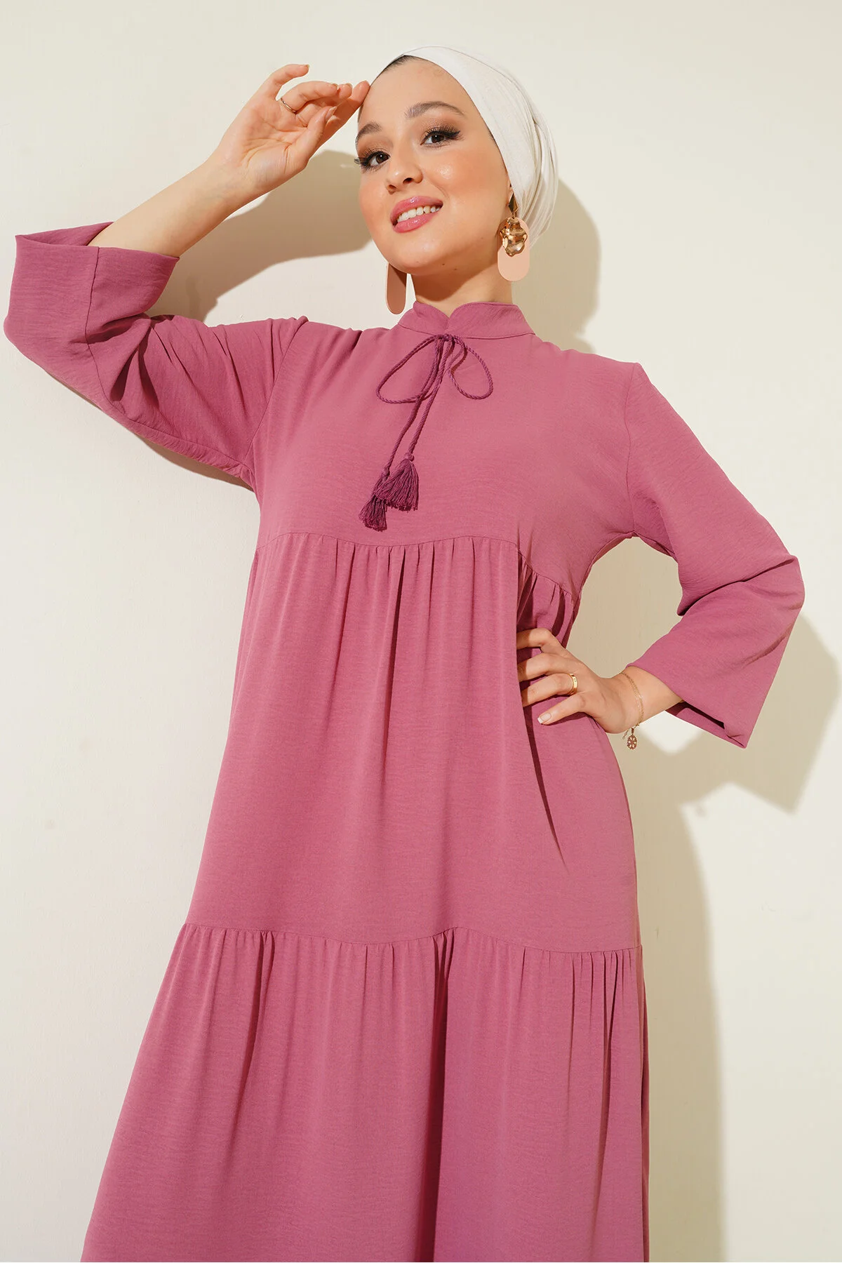 Bigdart  1627 Hijab-Kleid zum Schnüren mit Kragen – Getrocknete Rose
