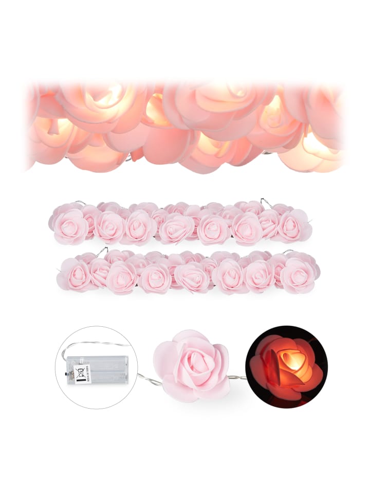 relaxdays 2x Rosenlichterkette in Rosa - (L)3,3 m günstig kaufen onesize