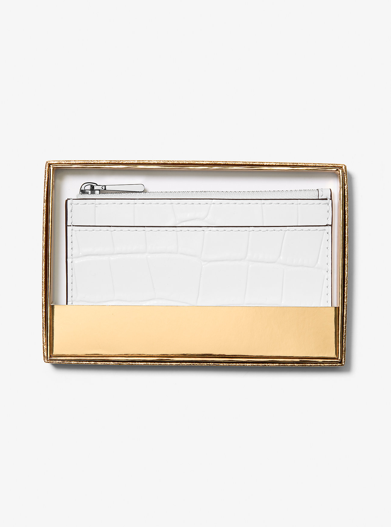 Jet Set Liten Krokodillepreget Skinnkortveske – OPTIC WHITE