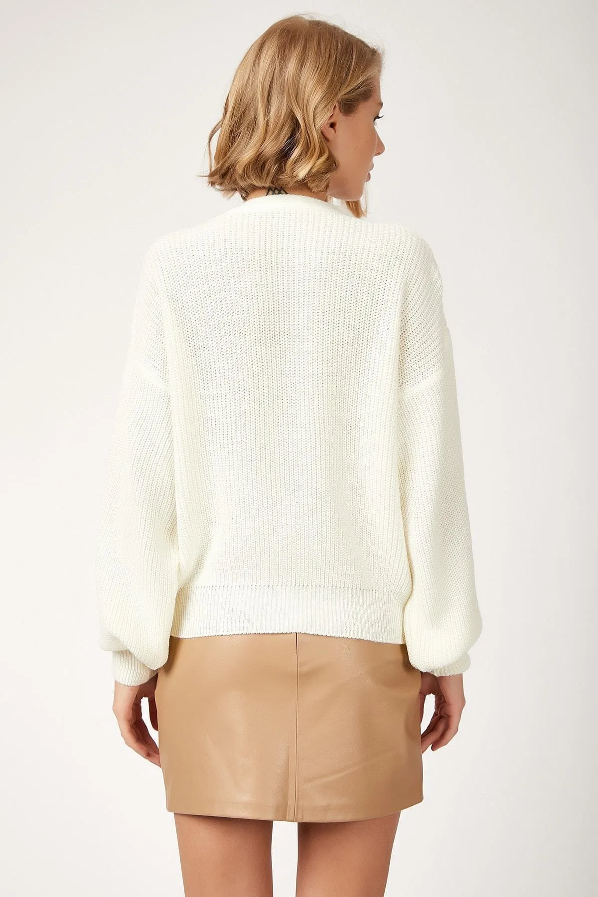 Happiness İstanbul  Strickjacke - Ecru - Regular Fit