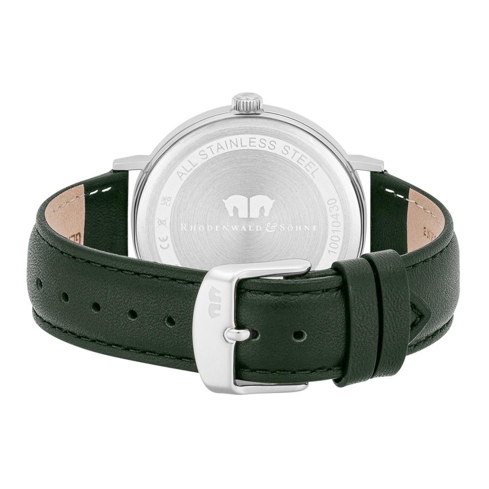 Rhodenwald & Söhne Montre à quartz Adelsmann Argent Cuir véritable en Vert foncé Montre