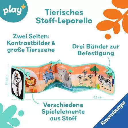 Play+ Mein allererstes Stoffbuch (für die Bauchlage): Wilde Tiere (Leporello)